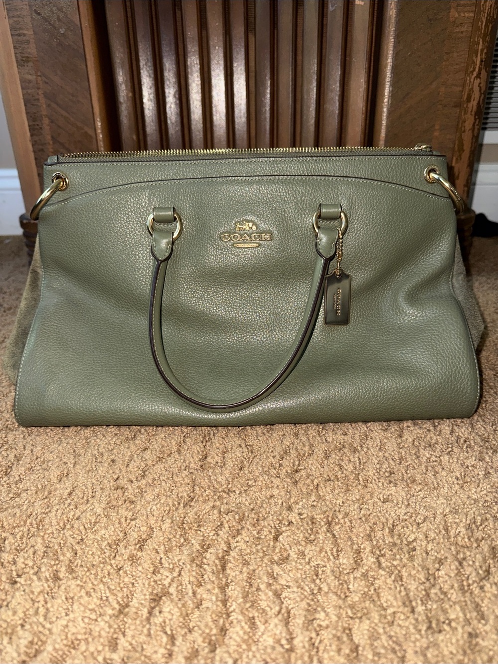 Coach Olive Green Pebbled Leather Satchel - Coach